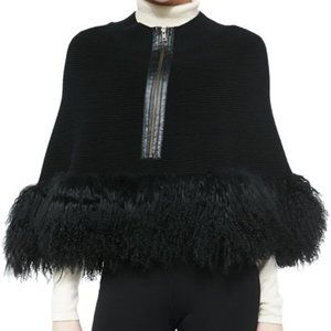 Nanette Lepore fur trimmed cape/ poncho XS/S